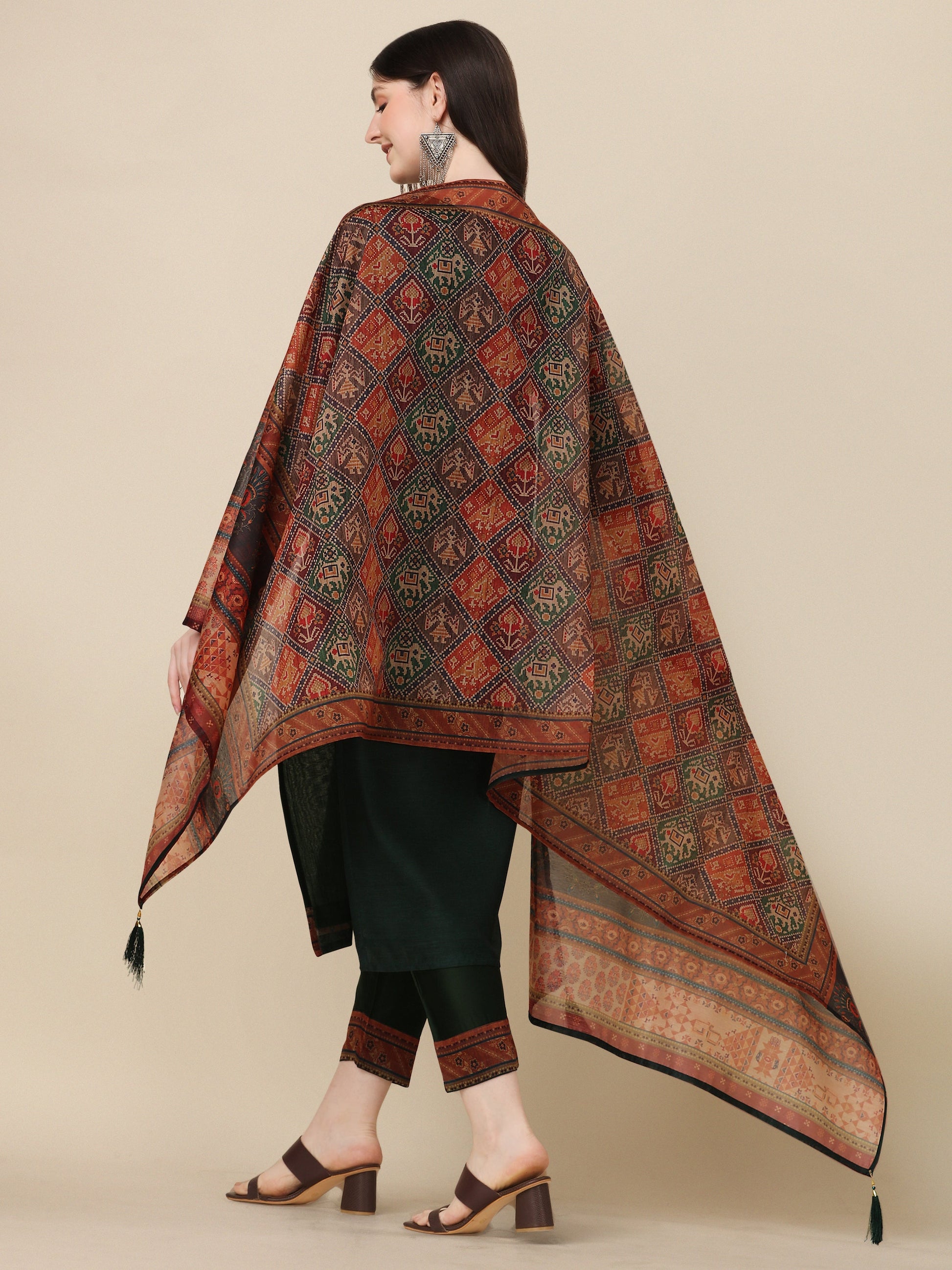 Hand Embroidered Kurta With Pant And Dupatta Set, Multicolor - Hiral Fashion