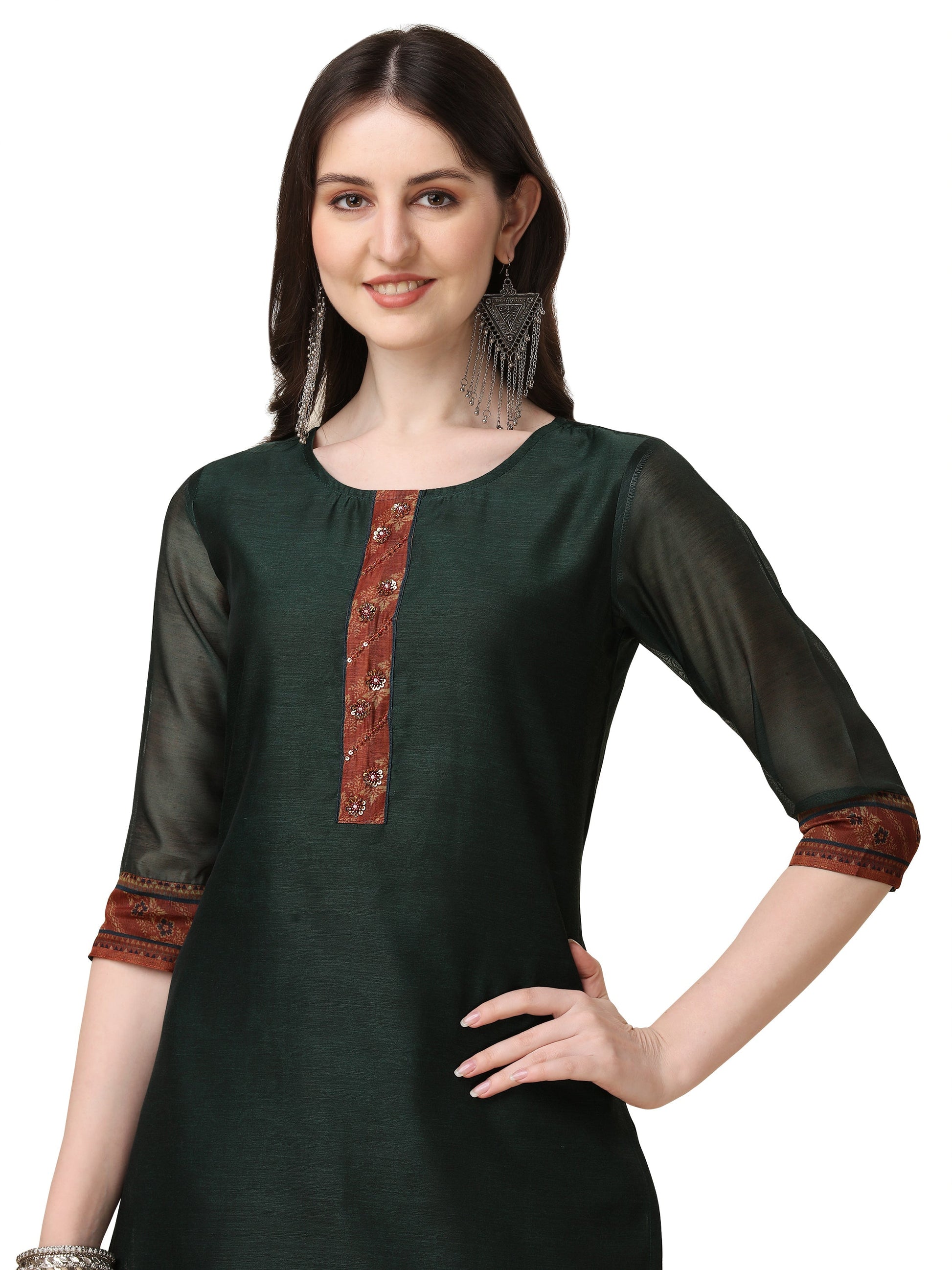 Hand Embroidered Kurta With Pant And Dupatta Set, Multicolor - Hiral Fashion