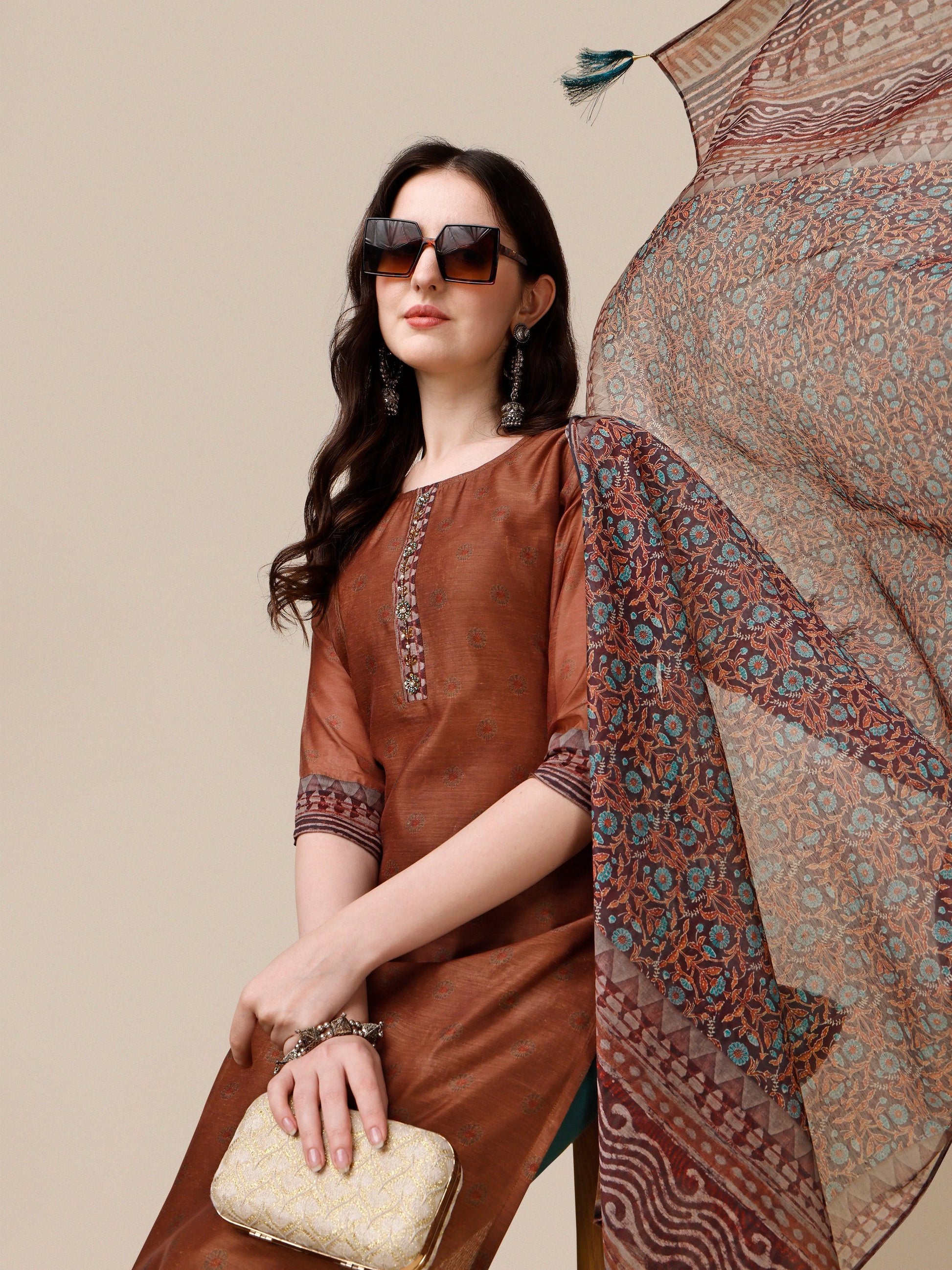 Kurta With Pant And Printed Dupatta Set, Multicolor - Hiral Fashion