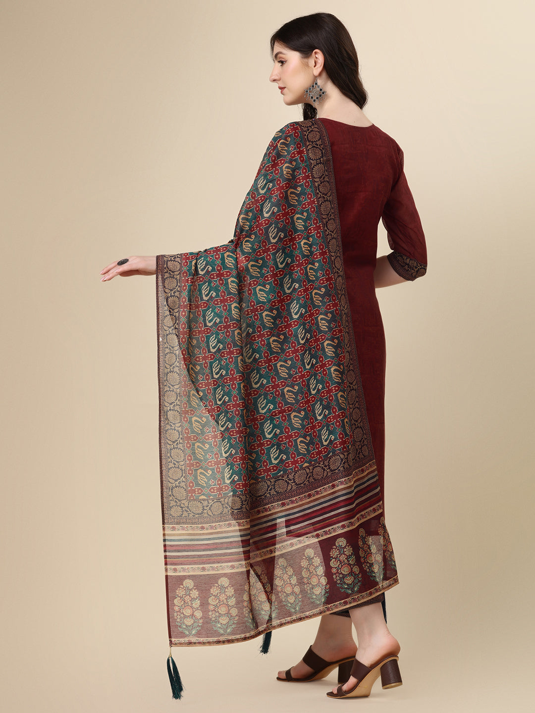 Printed & Hand Embroidered Kurta With Pant And Printed Dupatta Set, Multicolor - Hiral Fashion