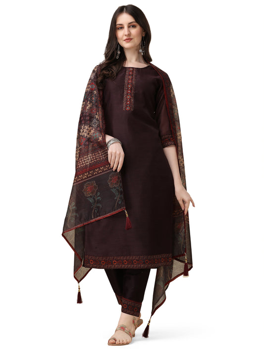 Hand Embroidered Kurta With Pant And Dupatta Set, Multicolor - Hiral Fashion