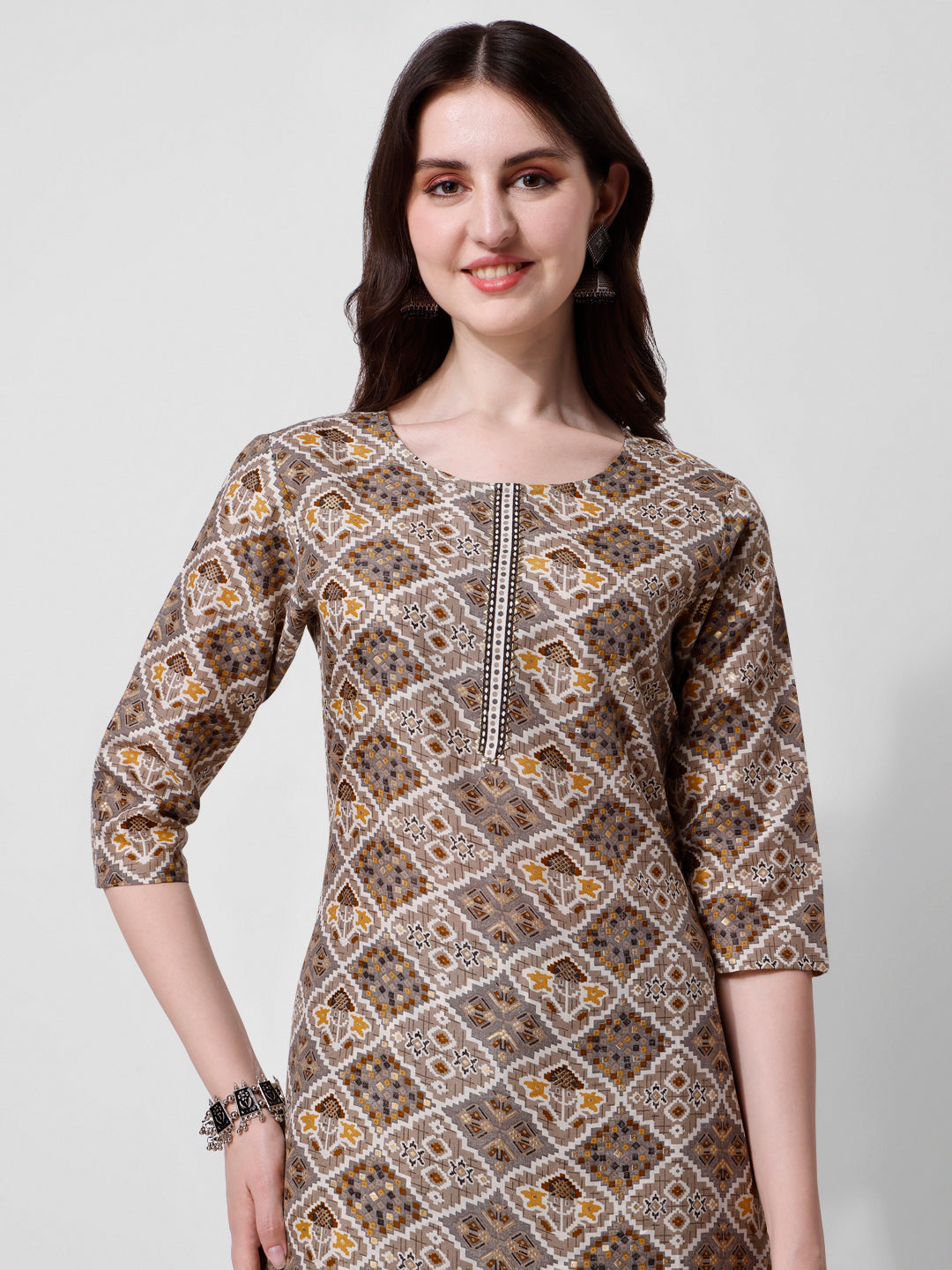 Printed Brown Kurta Pant & Dupatta Set, Multicolor - Hiral Fashion