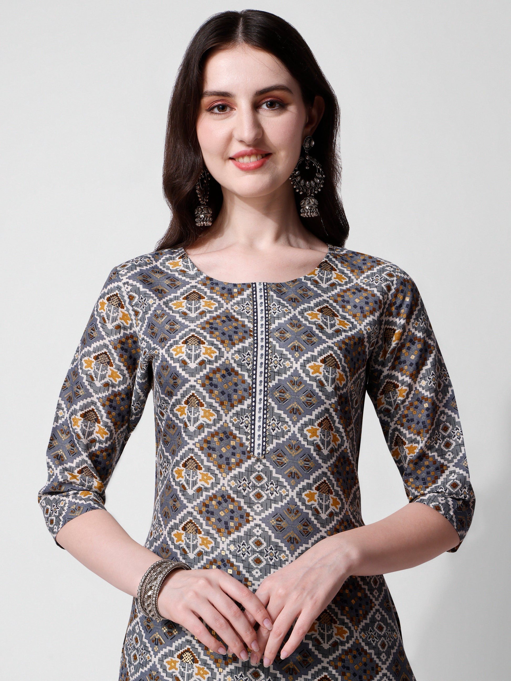 Printed Blue Kurta Pant & Dupatta Set, Multicolor - Hiral Fashion