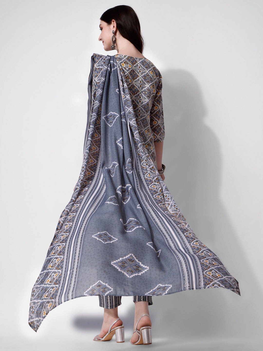 Printed Blue Kurta Pant & Dupatta Set, Multicolor - Hiral Fashion