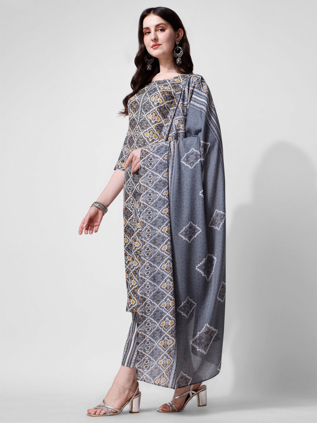 Printed Blue Kurta Pant & Dupatta Set, Multicolor - Hiral Fashion