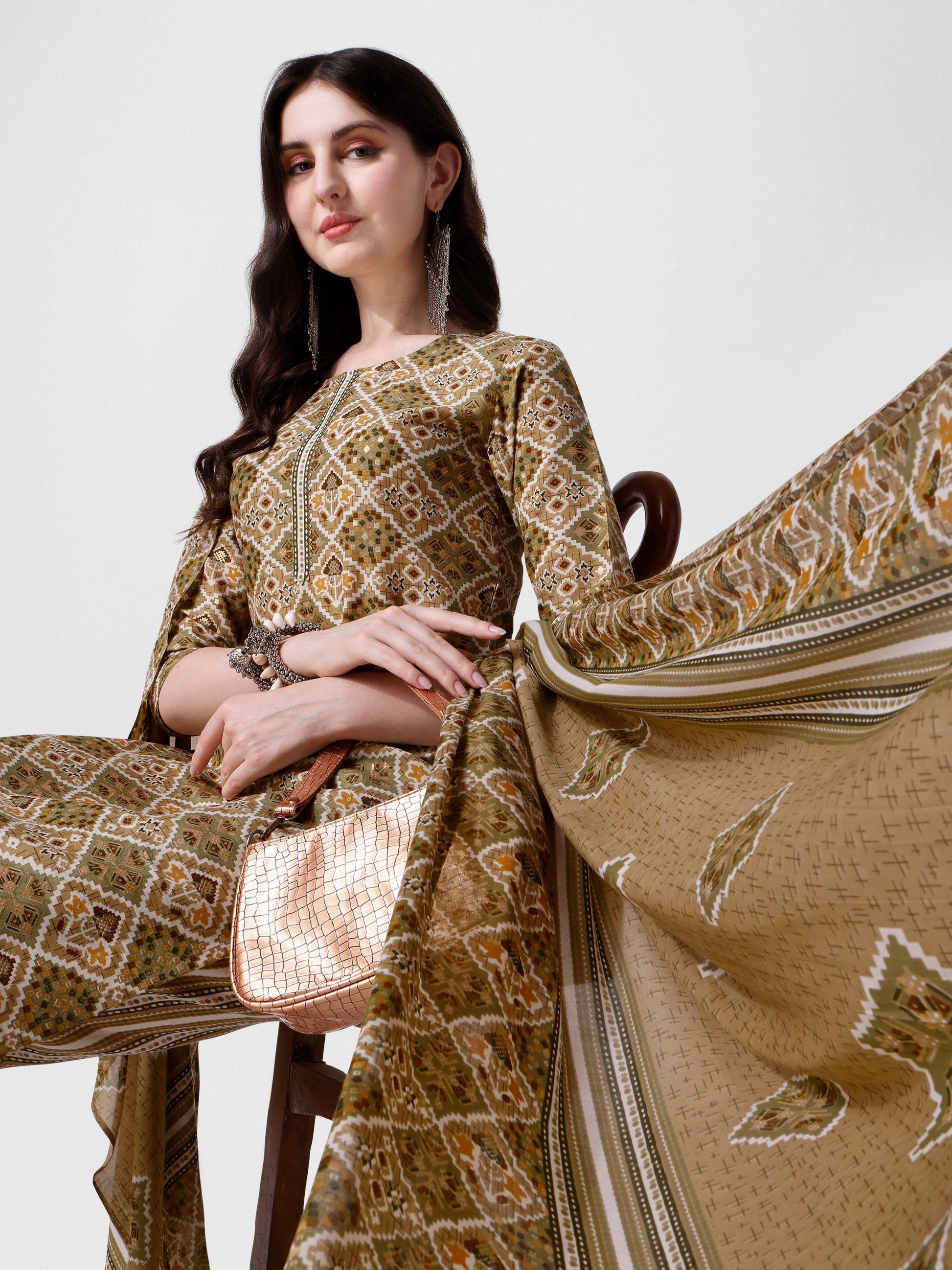 Printed Green Kurta Pant & Dupatta Set, Multicolor - Hiral Fashion