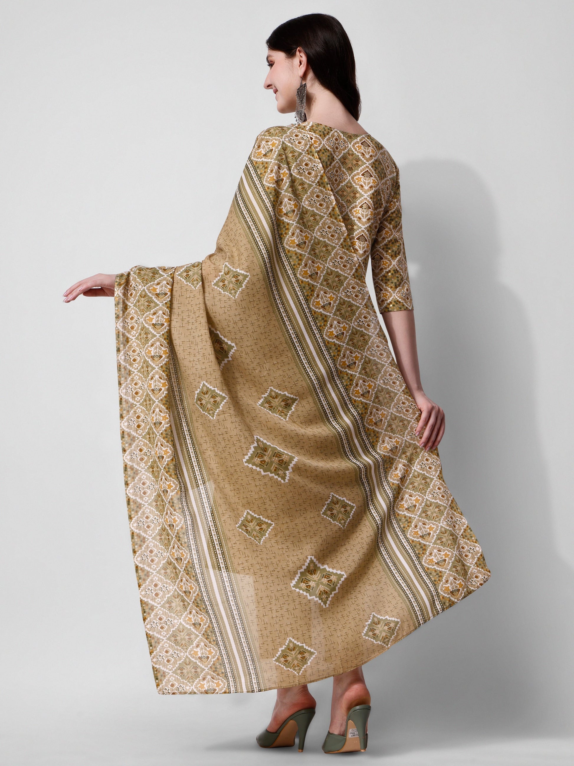 Printed Green Kurta Pant & Dupatta Set, Multicolor - Hiral Fashion