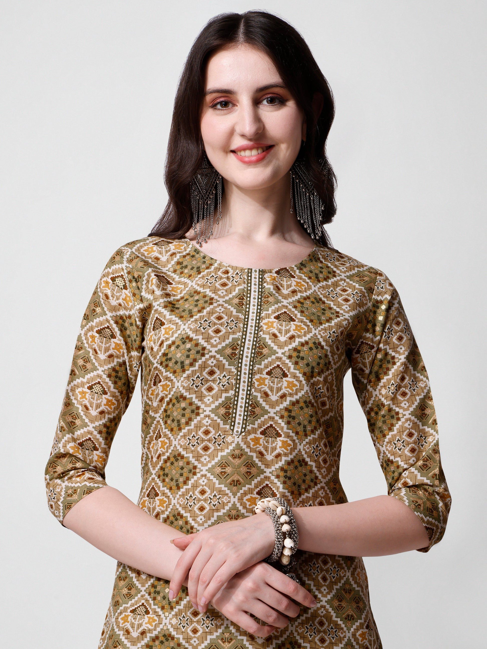 Printed Green Kurta Pant & Dupatta Set, Multicolor - Hiral Fashion