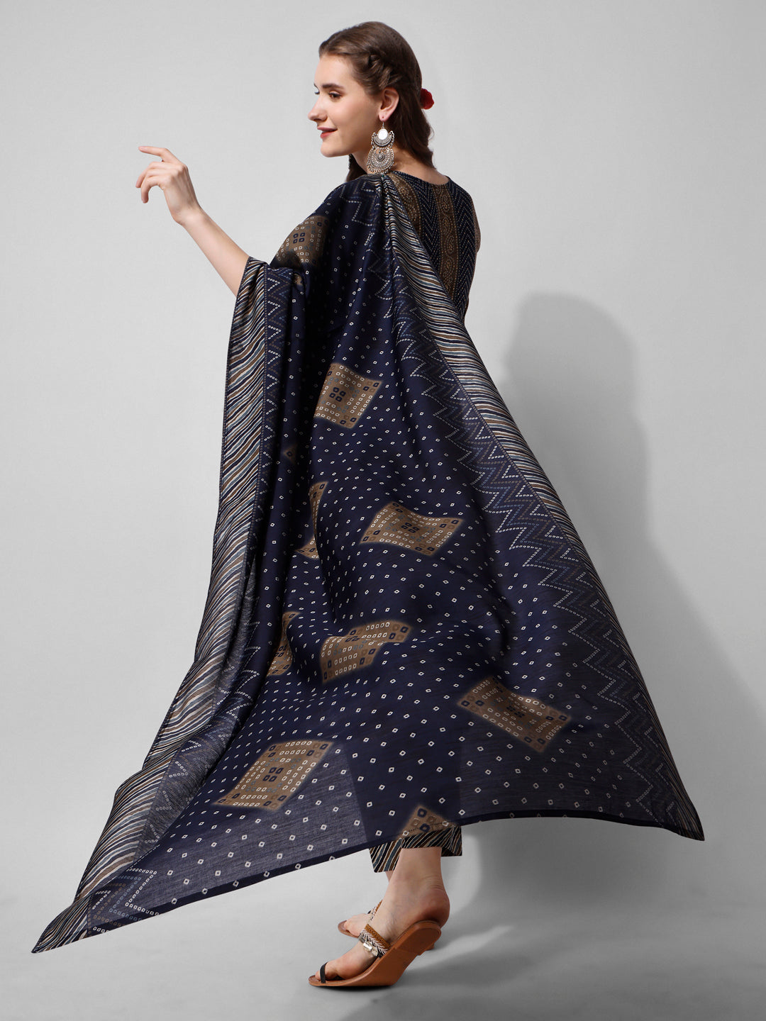 Printed Kurta With Pant And Dupatta Set, Multicolor - Hiral Fashion