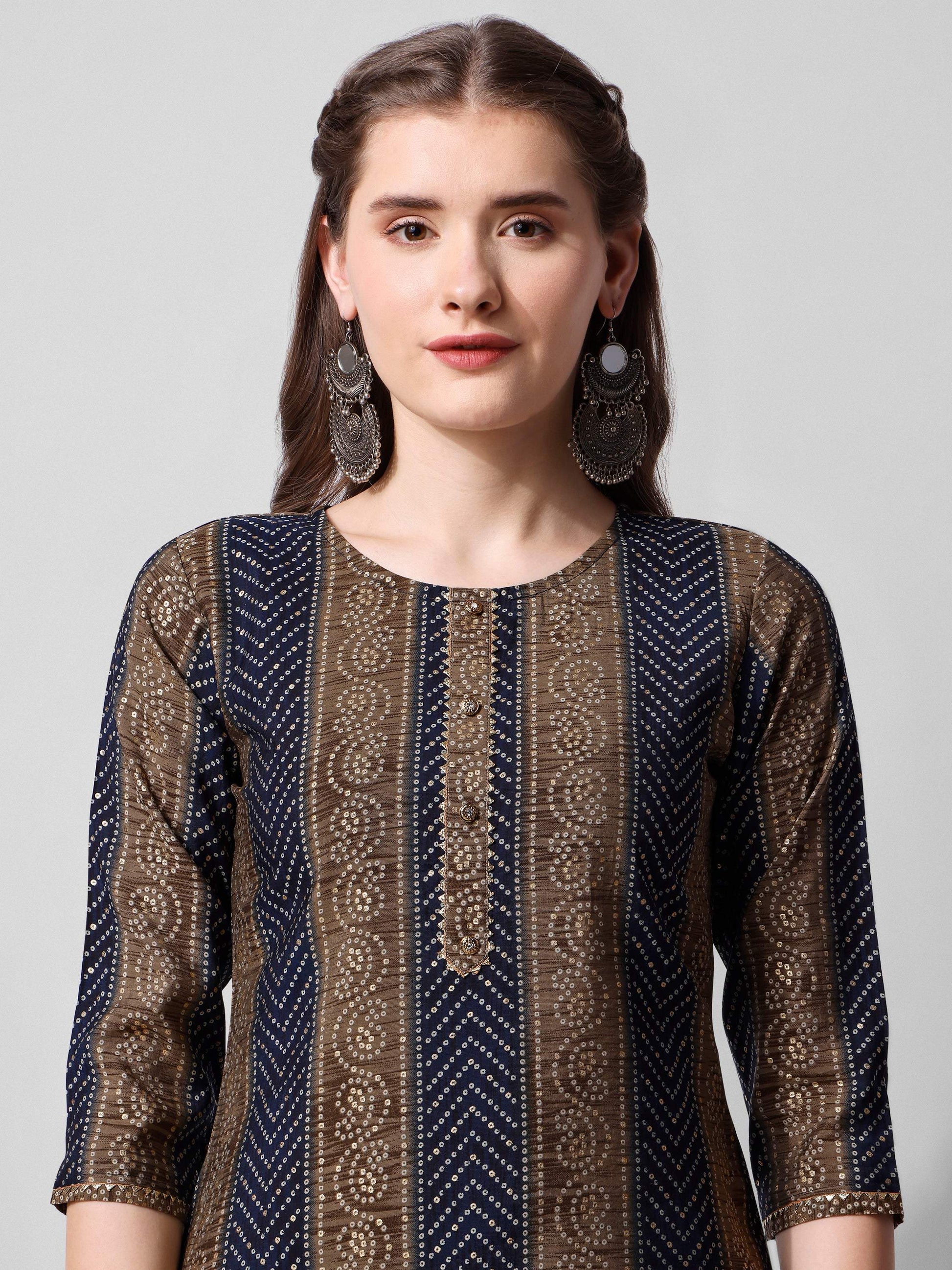 Printed Kurta With Pant And Dupatta Set, Multicolor - Hiral Fashion