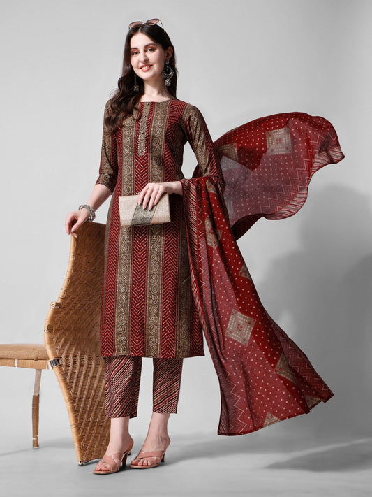 Printed Kurta With Pant And Dupatta Set, Multicolor - Hiral Fashion