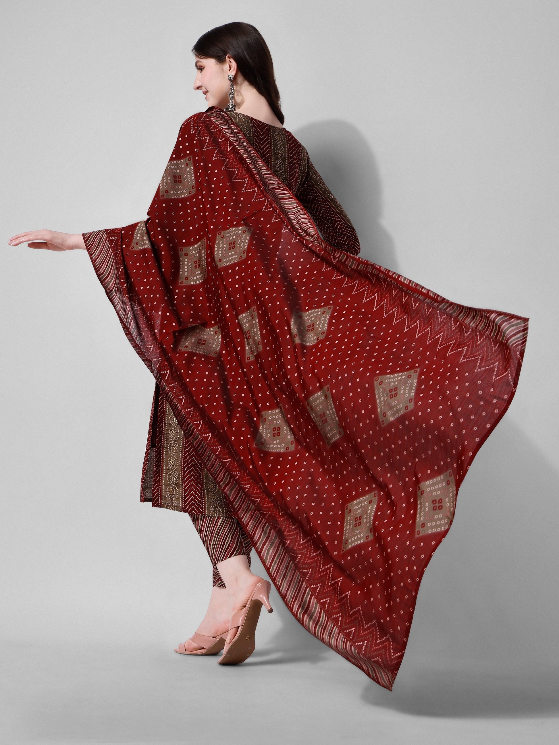 Printed Kurta With Pant And Dupatta Set, Multicolor - Hiral Fashion