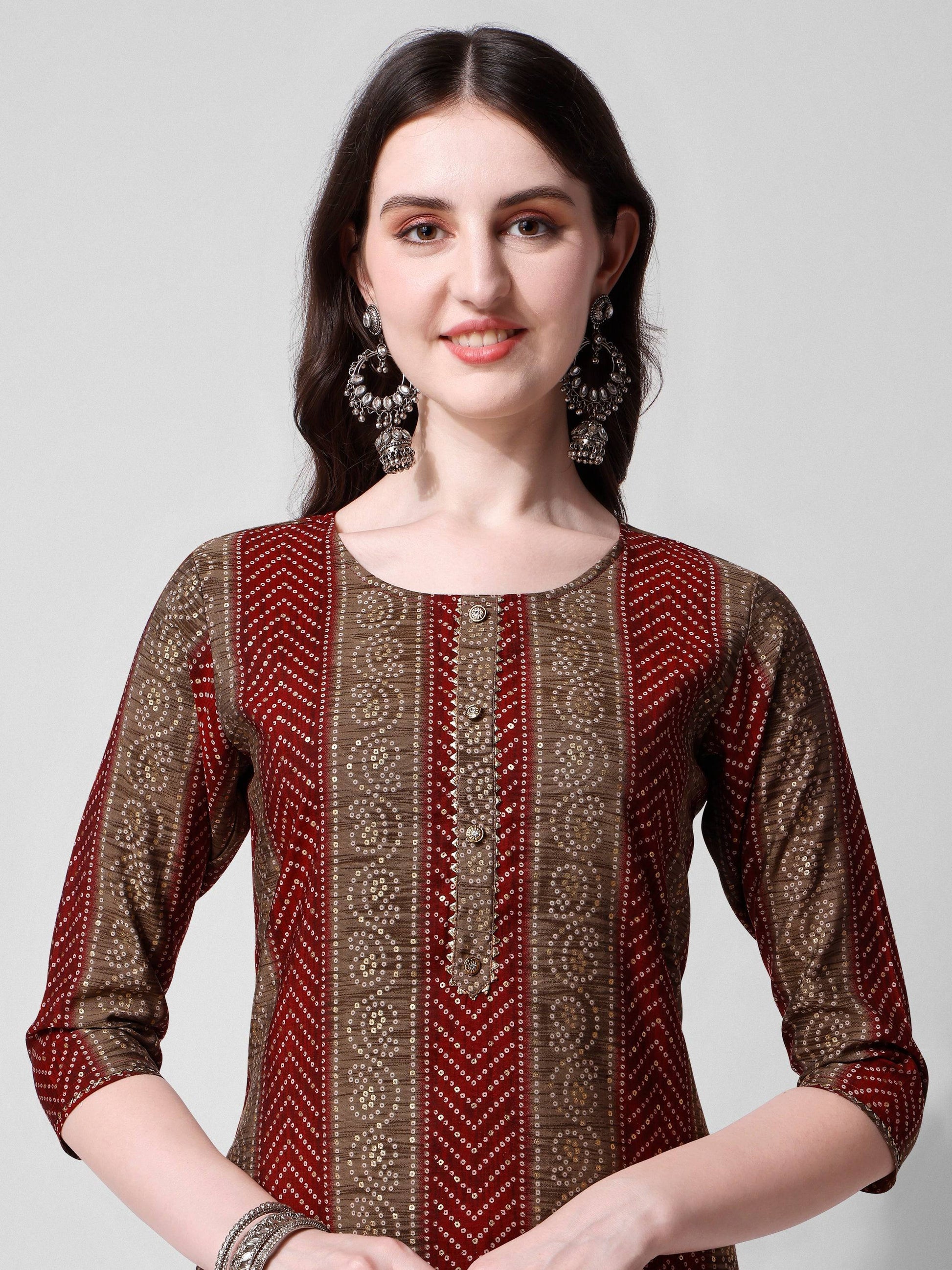 Printed Kurta With Pant And Dupatta Set, Multicolor - Hiral Fashion
