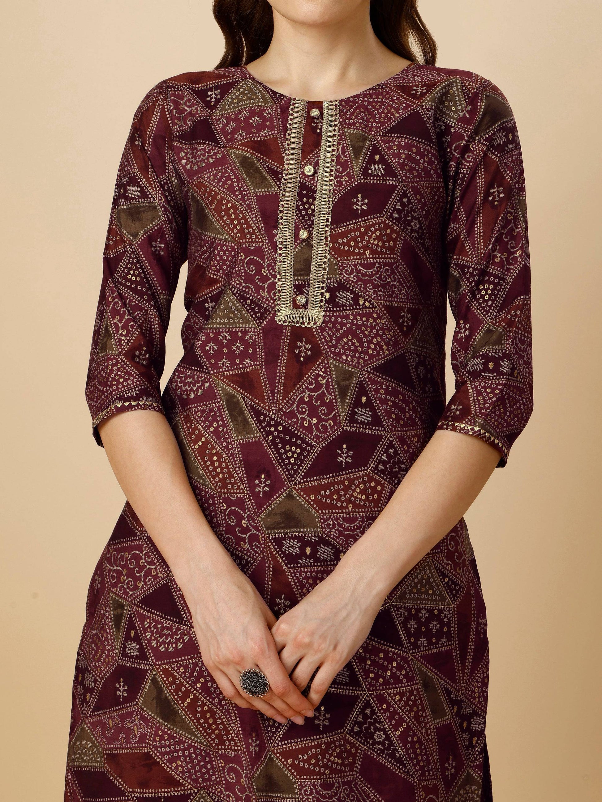 Printed Button And Embellished Kurta With Pant And Dupatta Set, Multicolor - Hiral Fashion