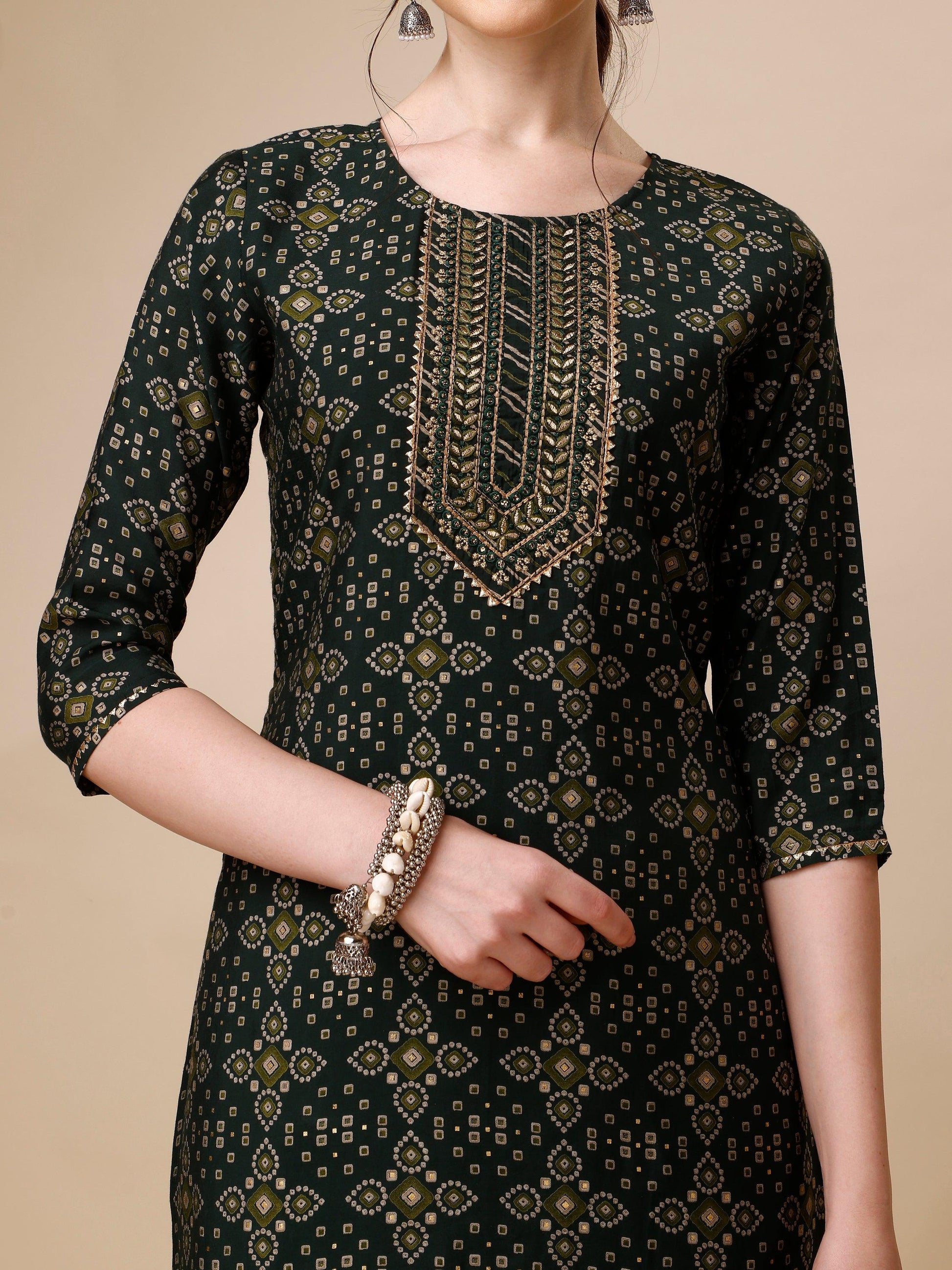 Ethnic Motif & Embroidered Kurta With Pant & Dupatta Set, Multicolor - Hiral Fashion
