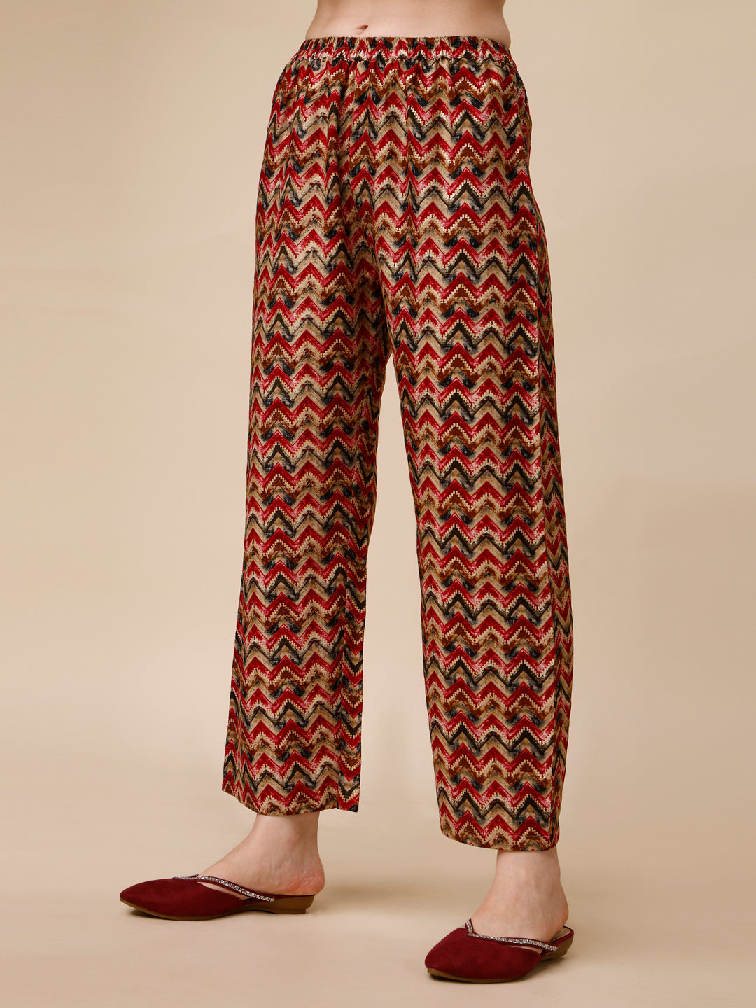 Placement Embroidered Chevron Printed Asymmetric Co-Ords, Multicolor - Hiral Fashion
