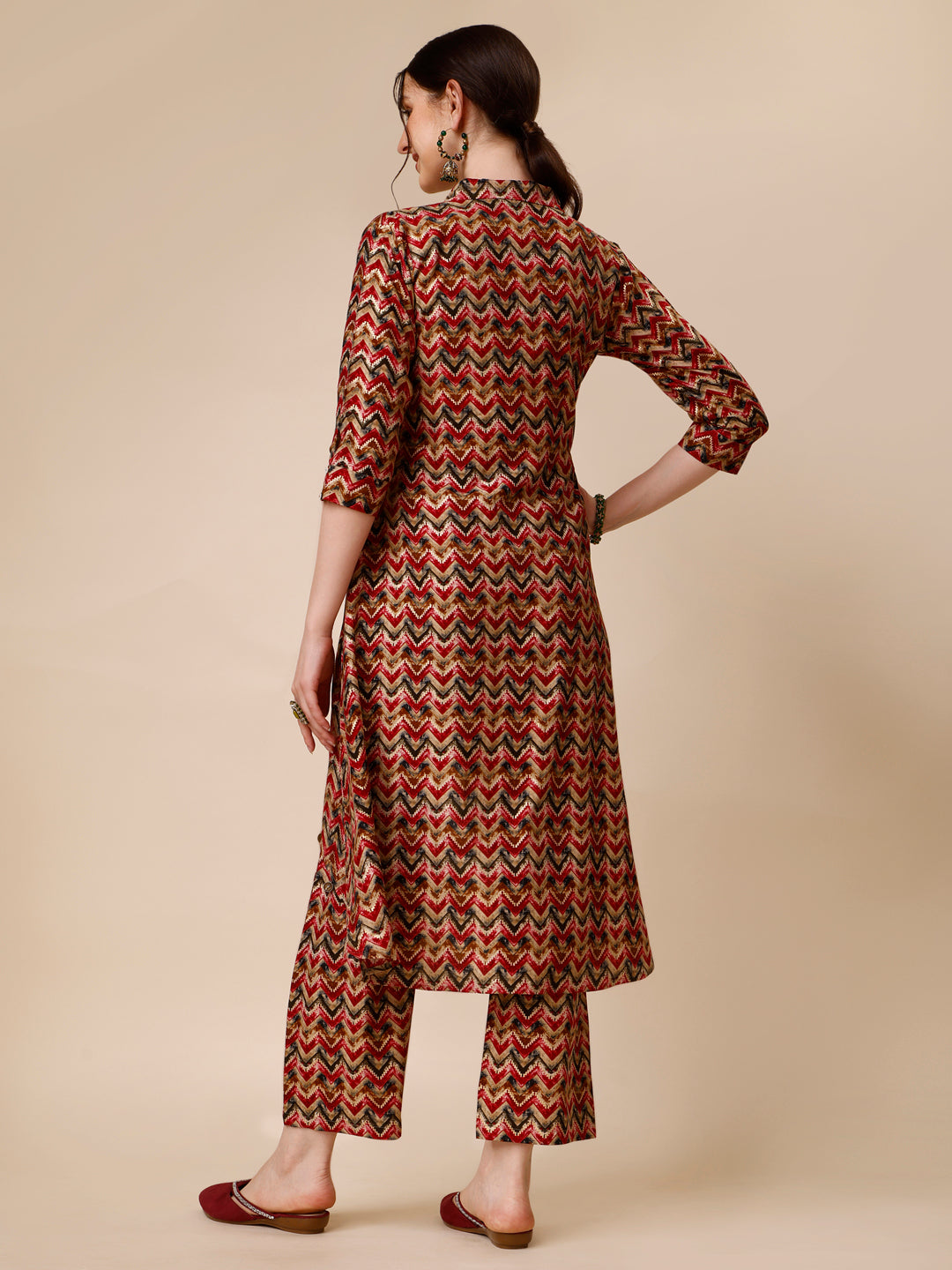 Placement Embroidered Chevron Printed Asymmetric Co-Ords, Multicolor - Hiral Fashion