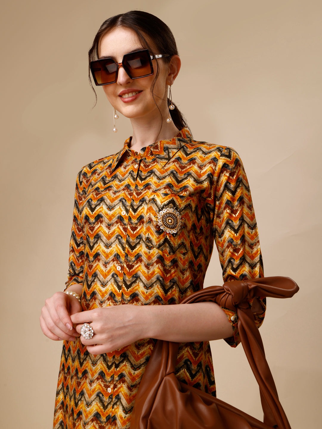 Placement Embroidered Chevron Printed Asymmetric Co-Ords, Multicolor - Hiral Fashion