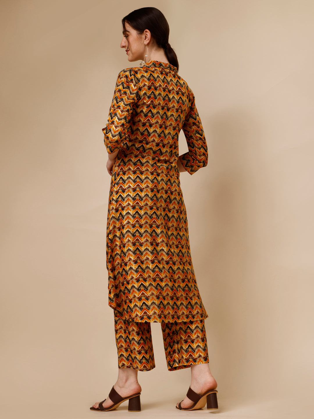 Placement Embroidered Chevron Printed Asymmetric Co-Ords, Multicolor - Hiral Fashion