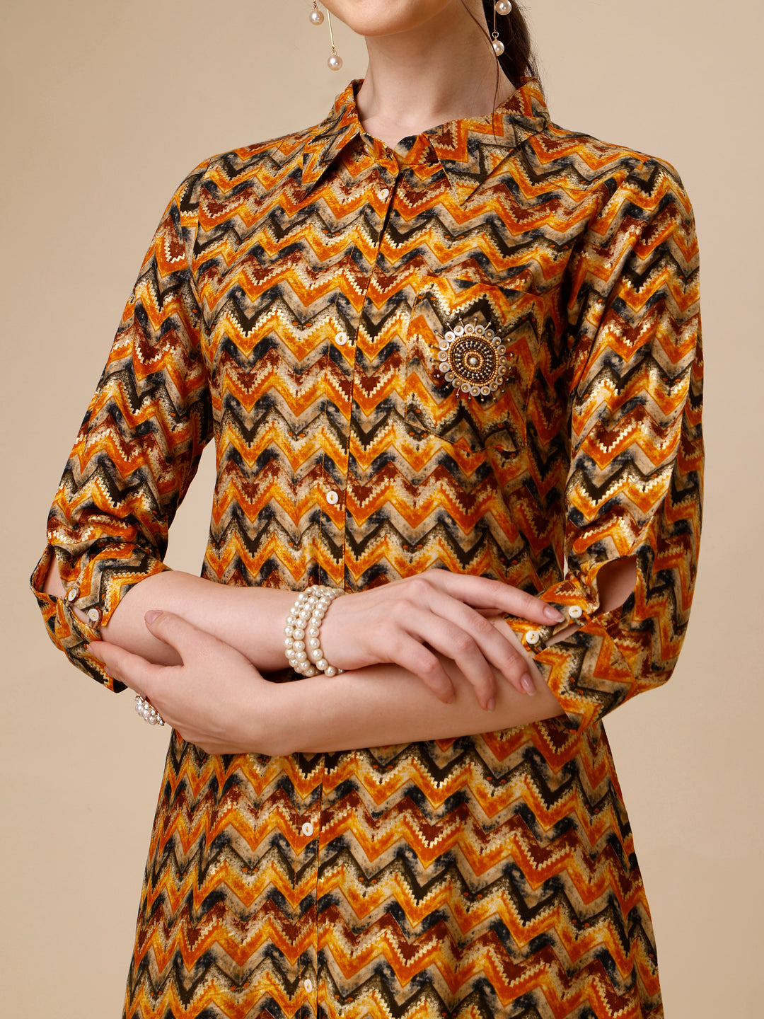 Placement Embroidered Chevron Printed Asymmetric Co-Ords, Multicolor - Hiral Fashion