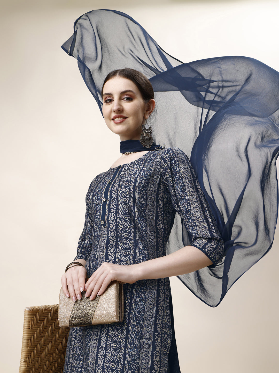 Printed Kurta With Pant And Dupatta Set, Multicolor - Hiral Fashion