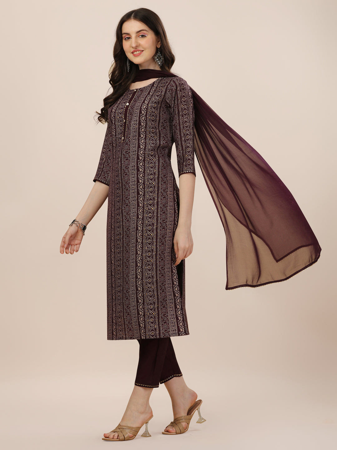 Printed Kurta With Pant And Dupatta Set, Multicolor - Hiral Fashion