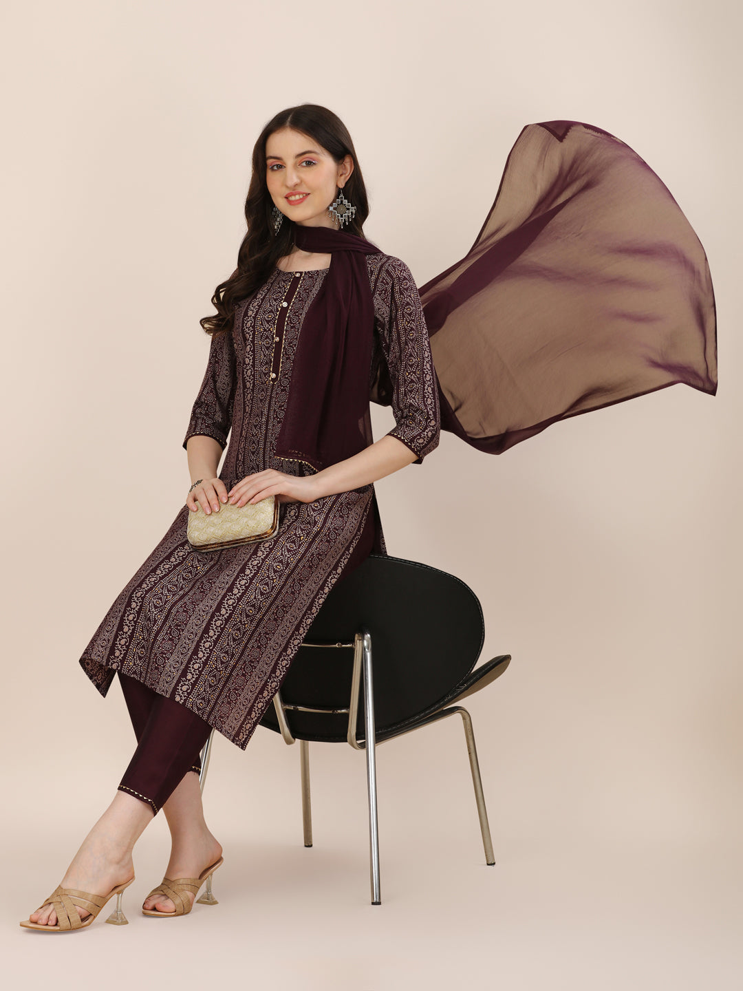 Printed Kurta With Pant And Dupatta Set, Multicolor - Hiral Fashion
