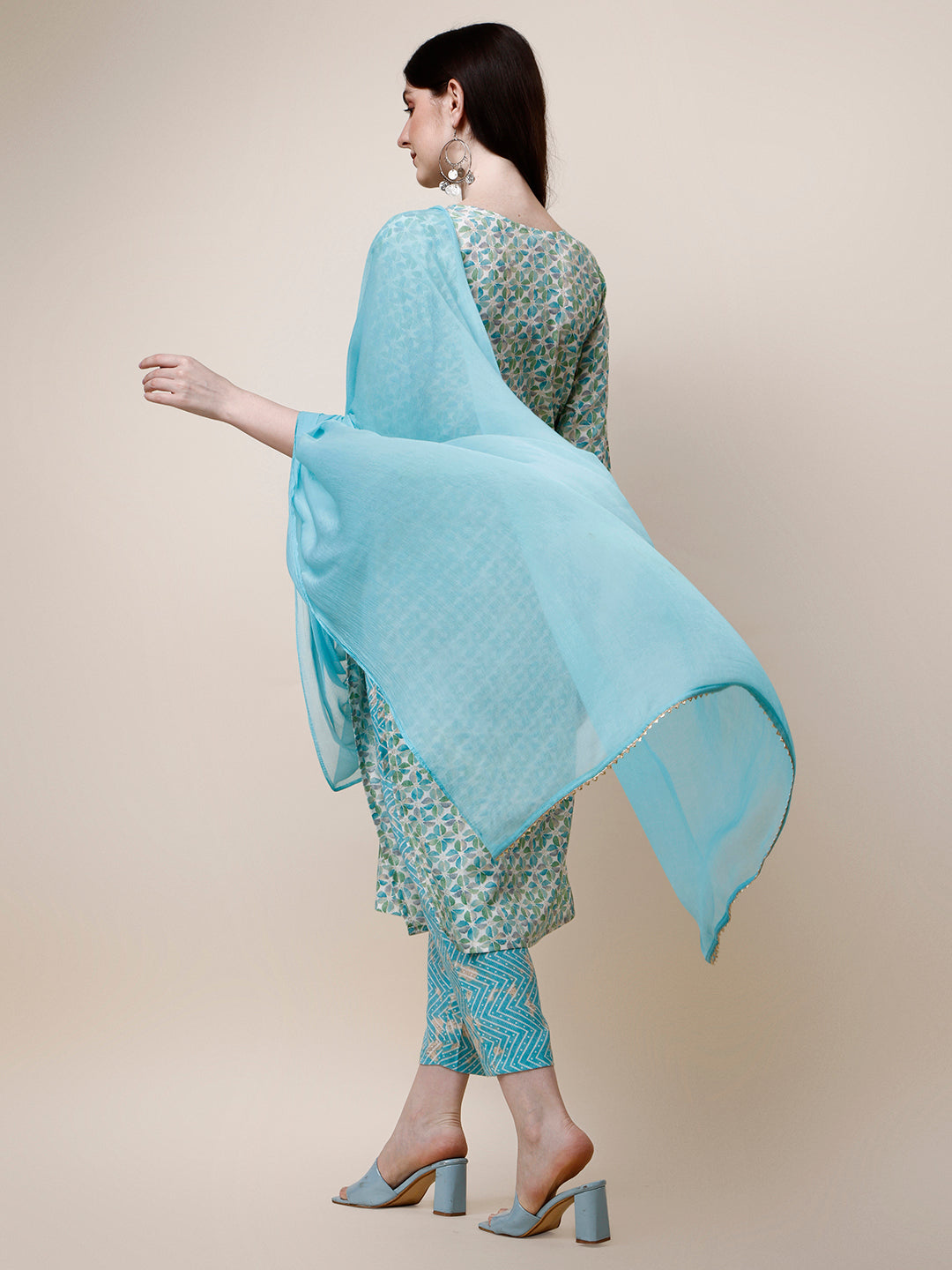 Printed Kurta With Pant And Dupatta Set, Multicolor - Hiral Fashion