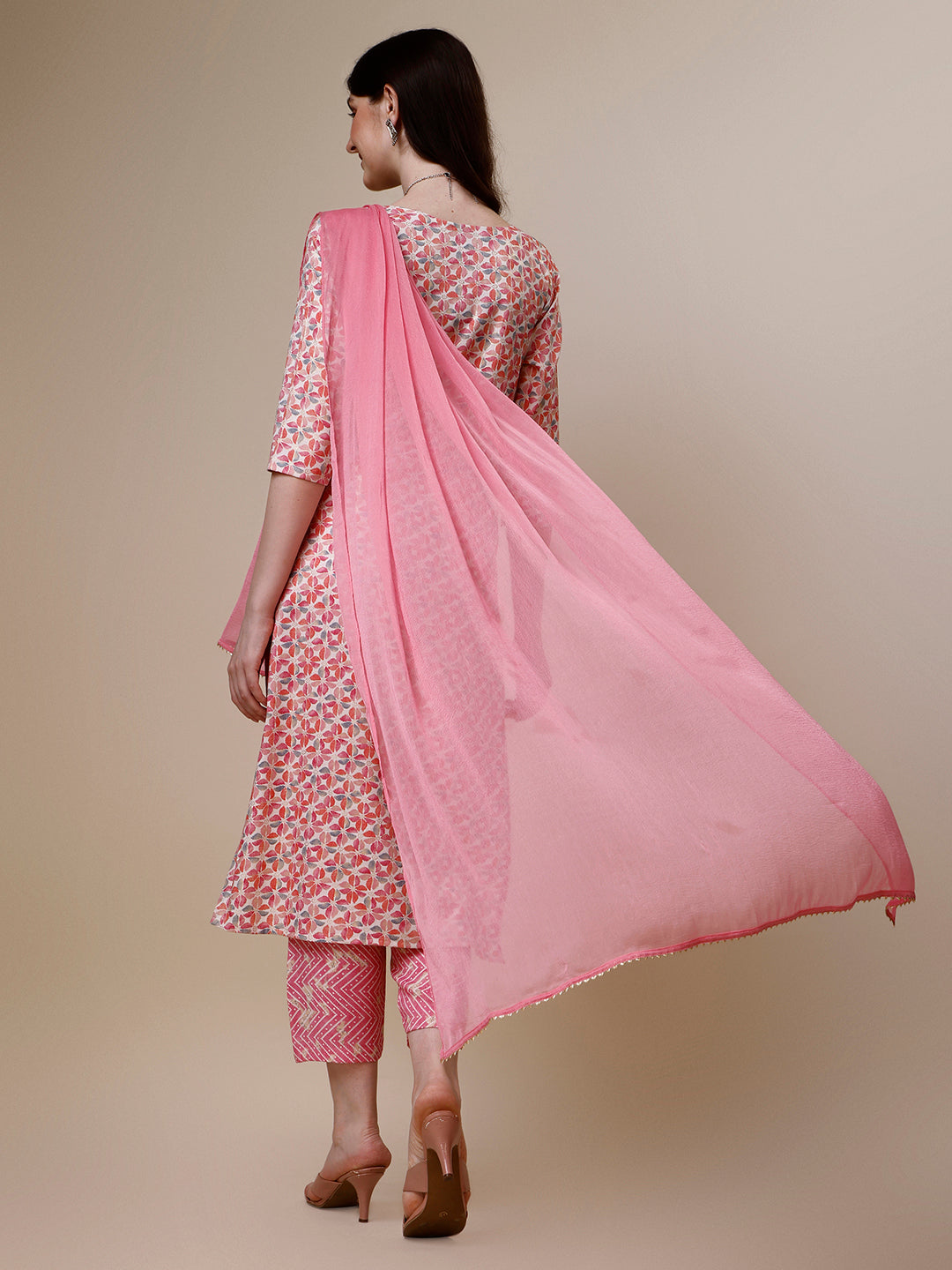 Printed Kurta With Pant And Dupatta Set, Multicolor - Hiral Fashion