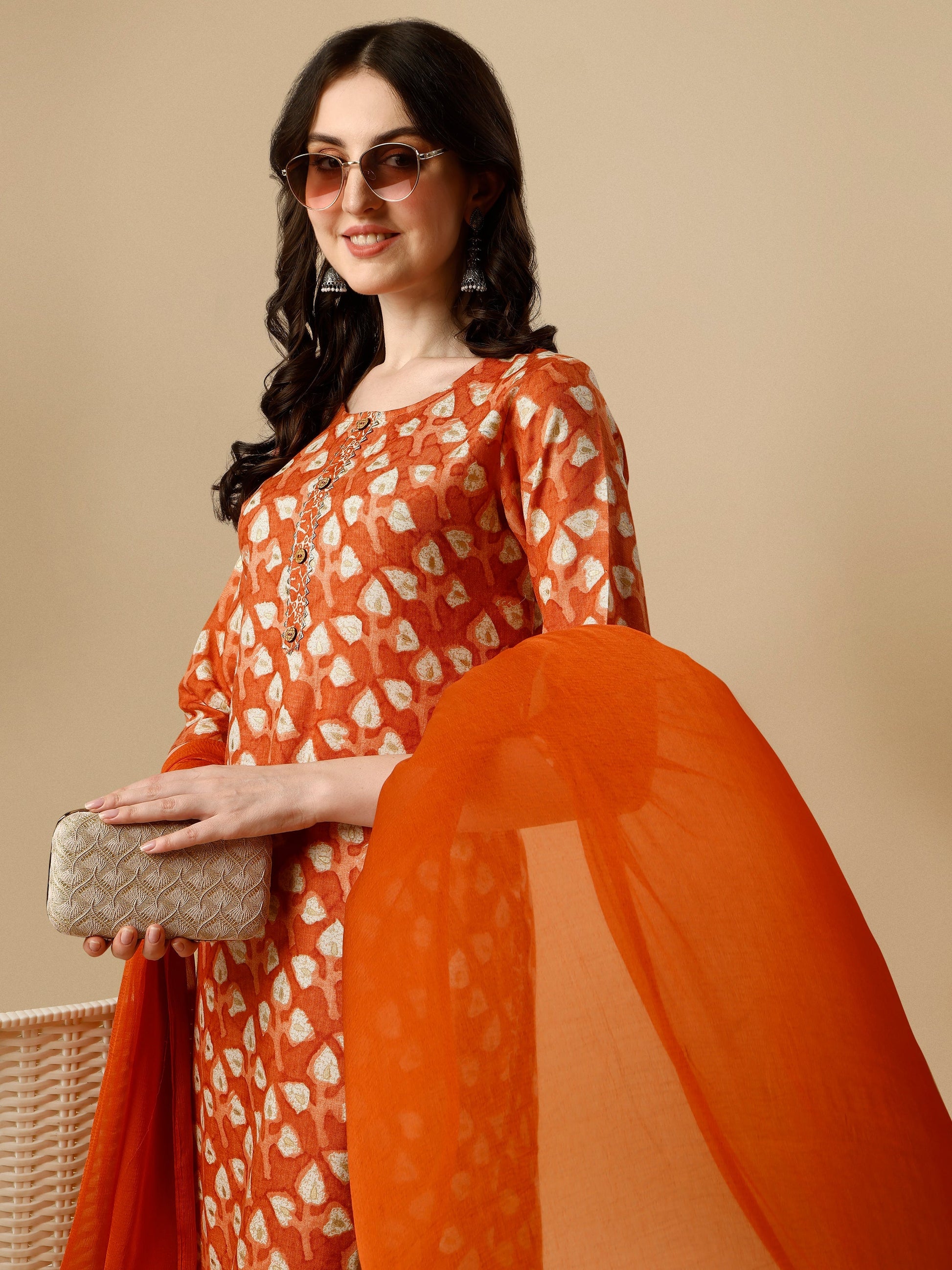 Printed Kurta With Pant And Dupatta Set, Multicolor - Hiral Fashion