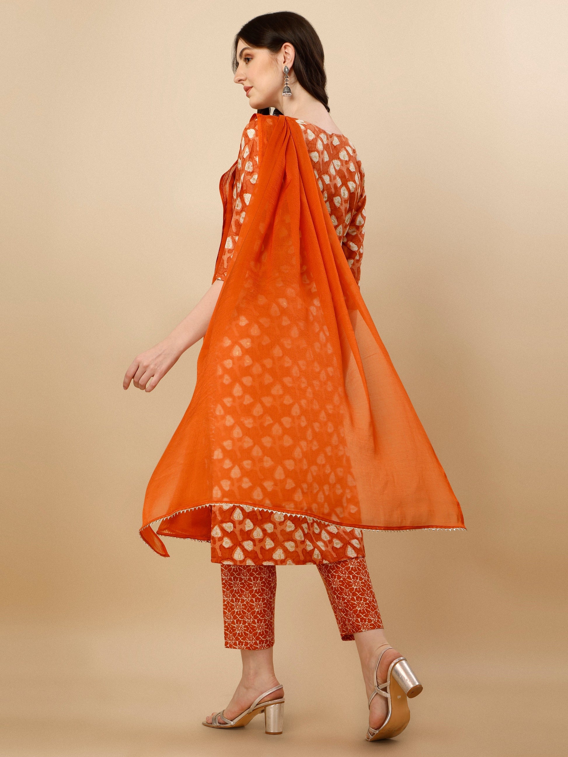 Printed Kurta With Pant And Dupatta Set, Multicolor - Hiral Fashion
