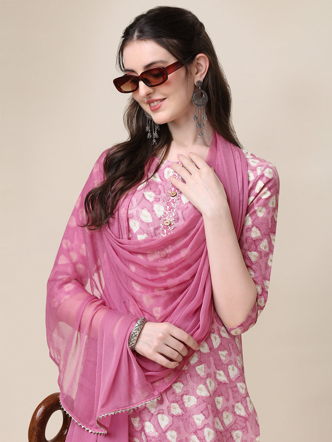Printed Kurta With Pant And Dupatta Set, Multicolor - Hiral Fashion