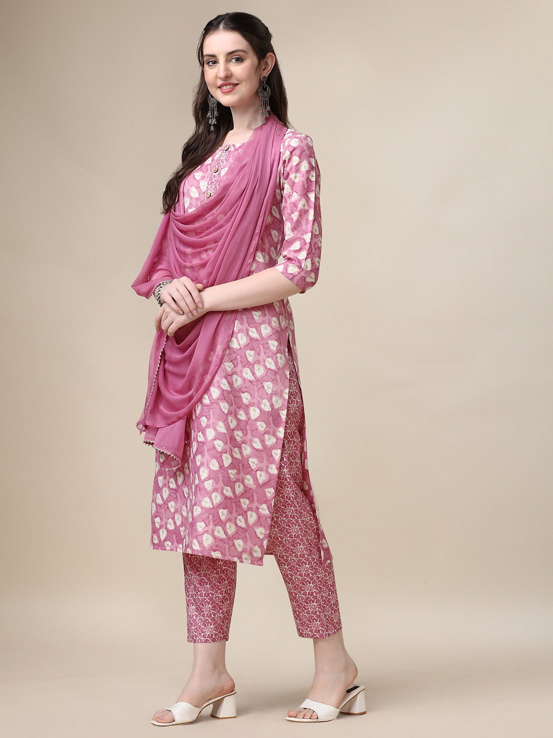 Printed Kurta With Pant And Dupatta Set, Multicolor - Hiral Fashion