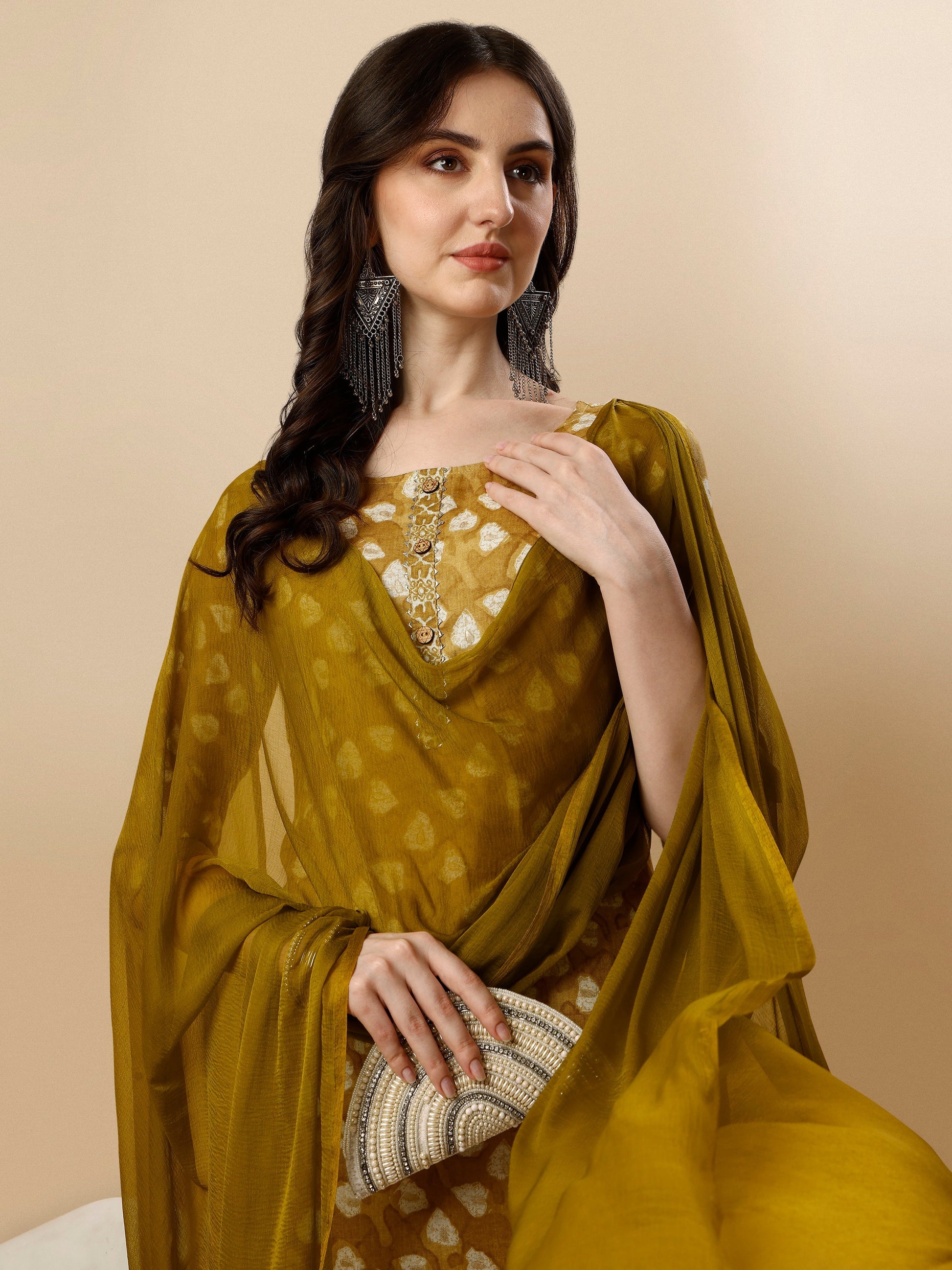 Printed Kurta With Pant & Dupatta Set, Multicolor - Hiral Fashion