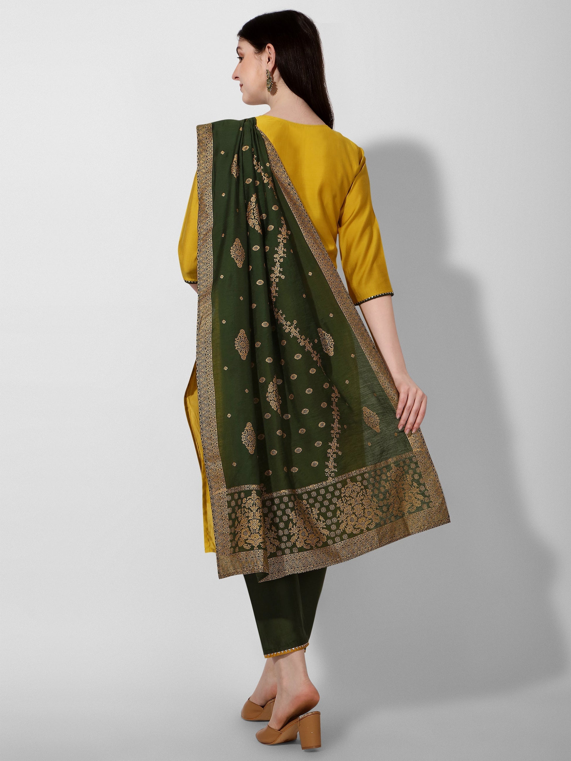 Embroidered Kurta With Pant & Printed Dupatta Set, Multicolor - Hiral Fashion
