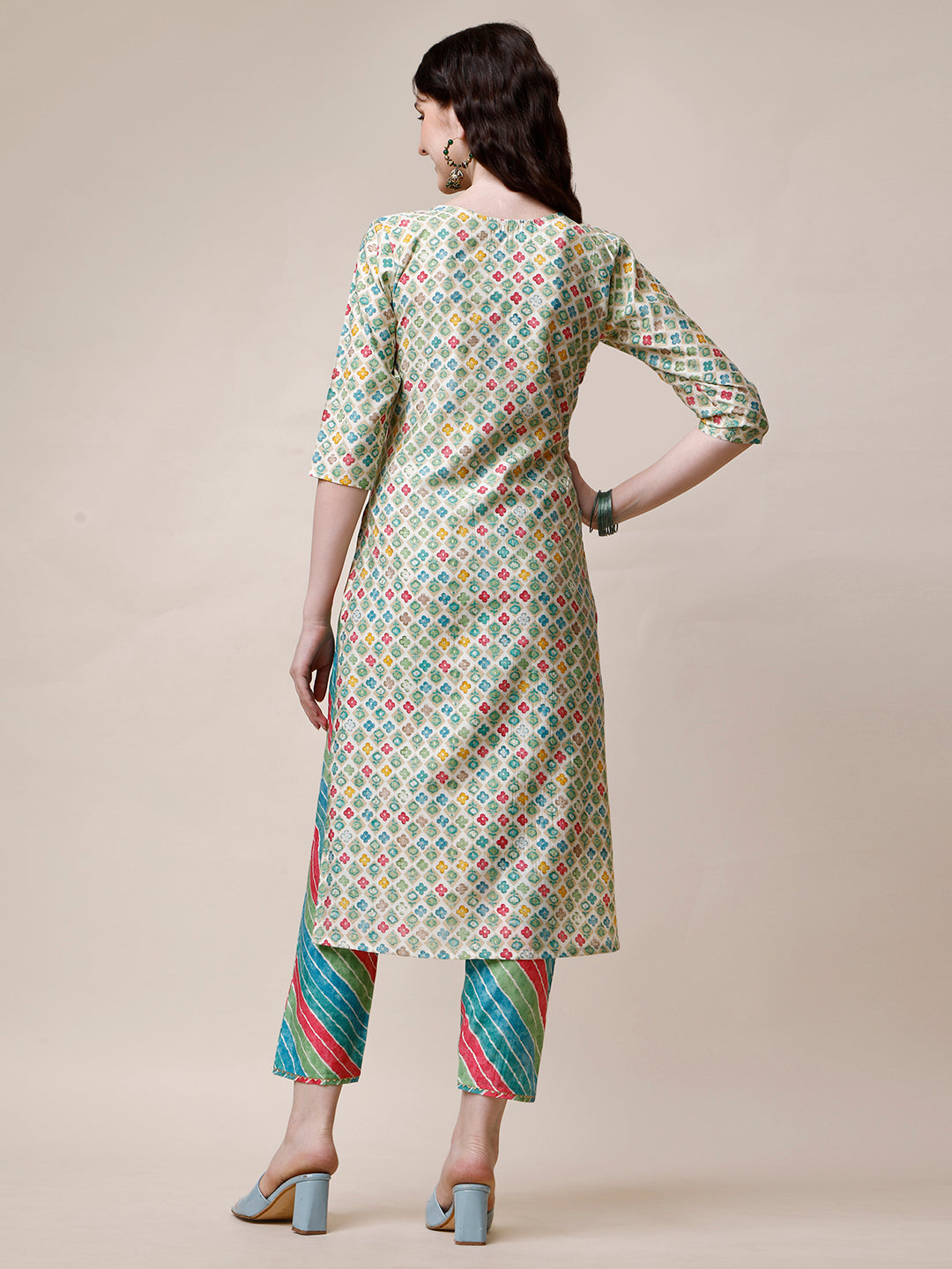 Ethnic Motif Printed & Embroidered Kurta With Pant And Dupatta Set, Multicolor - Hiral Fashion
