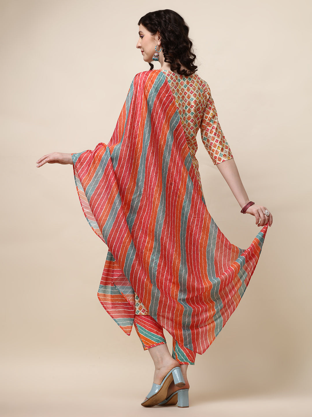 Ethnic Motif Printed & Embroidered Kurta With Pant And Dupatta Set, Multicolor - Hiral Fashion