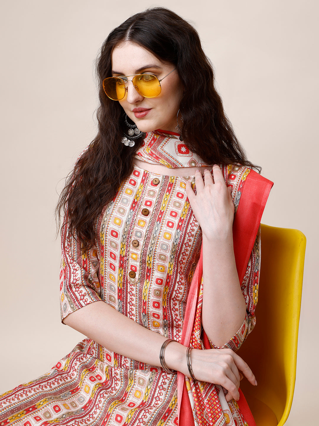 Cotton Printed Kurta With Pant And Dupatta Set, Multicolor - Hiral Fashion