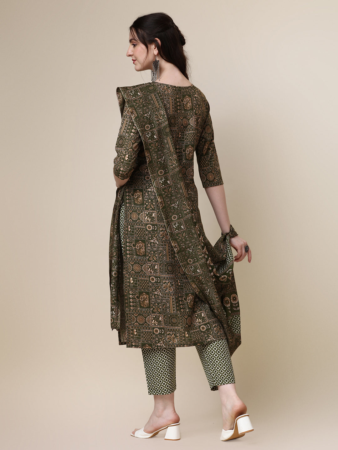 Cotton Printed Kurta With Pant And Printed Dupatta Set, Multicolor - Hiral Fashion