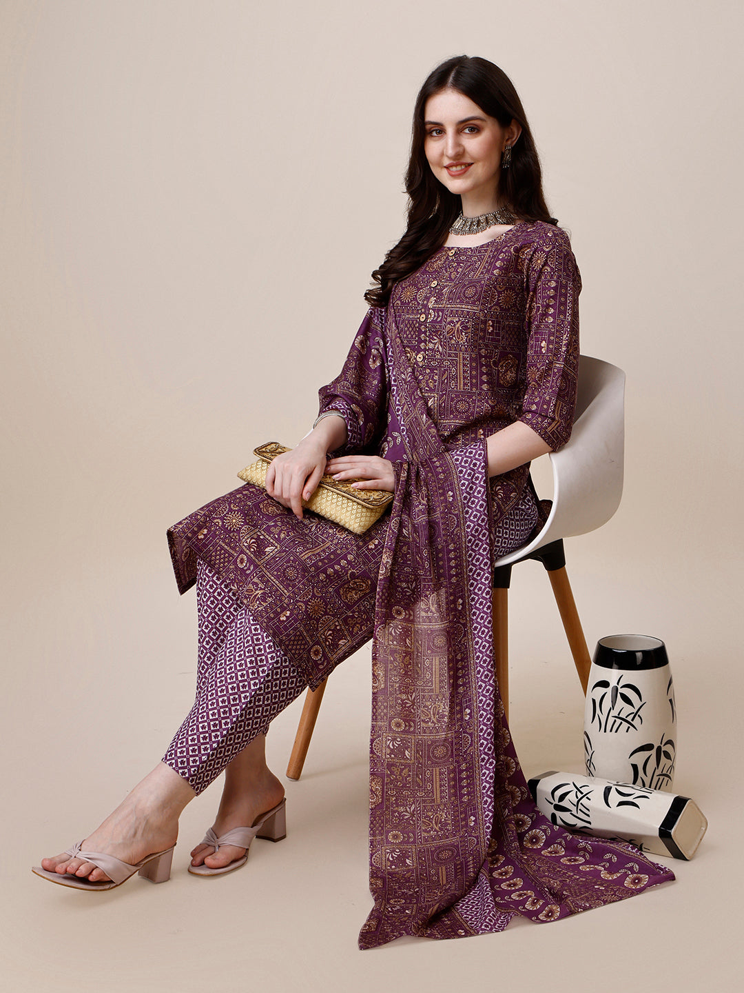 Cotton Printed Kurta With Pant And Printed Dupatta Set, Multicolor - Hiral Fashion