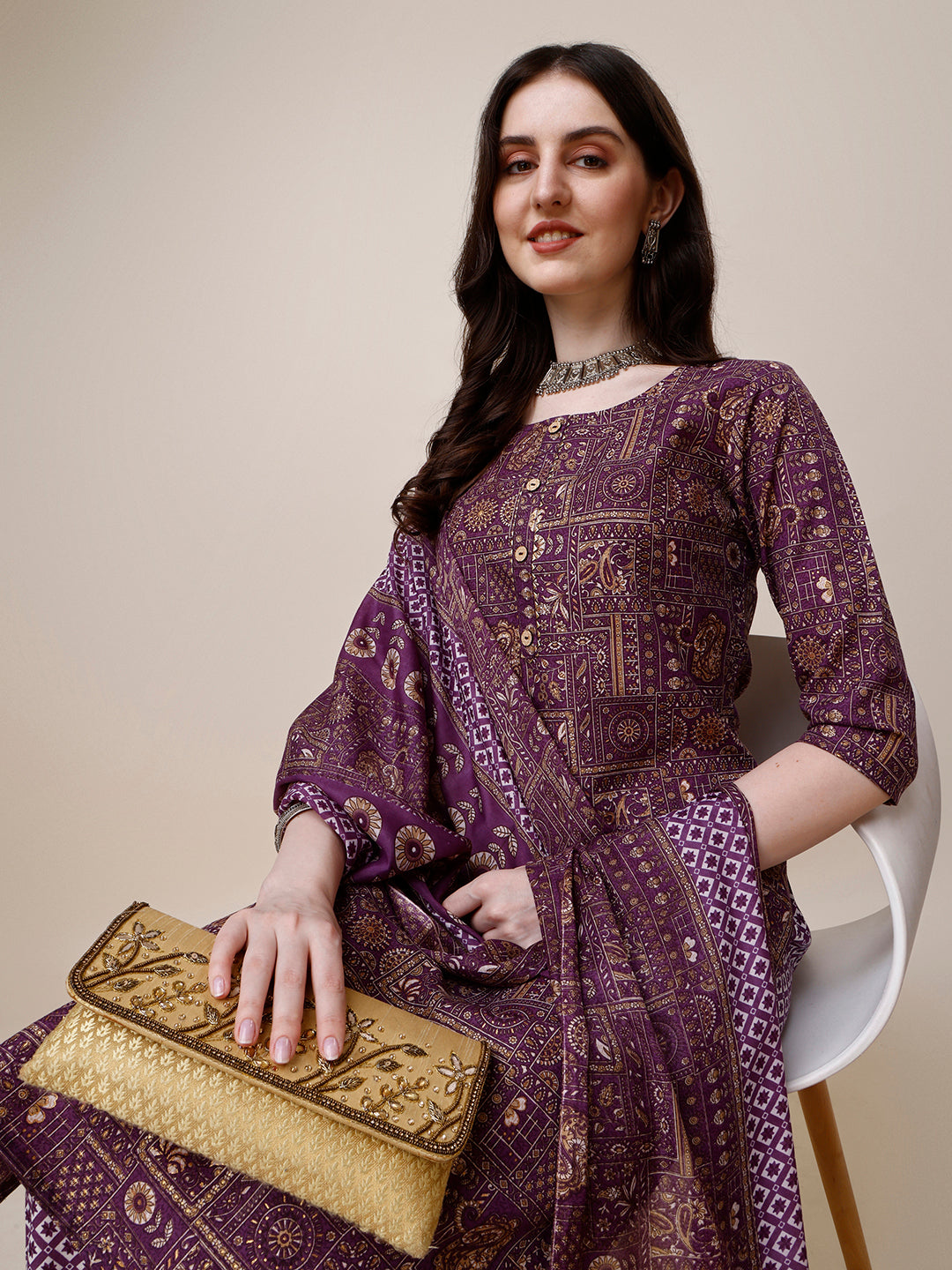 Cotton Printed Kurta With Pant And Printed Dupatta Set, Multicolor - Hiral Fashion