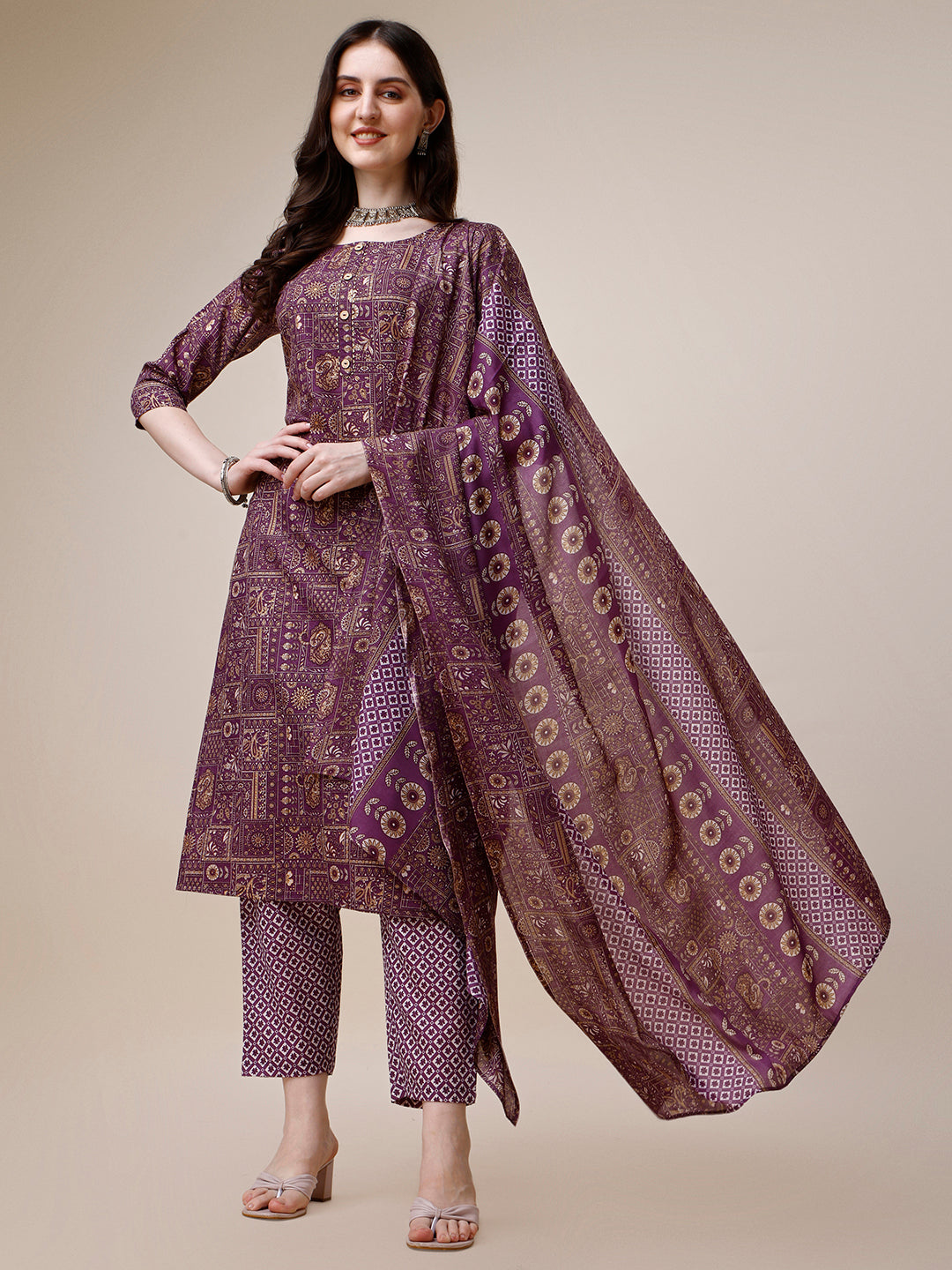 Cotton Printed Kurta With Pant And Printed Dupatta Set, Multicolor - Hiral Fashion