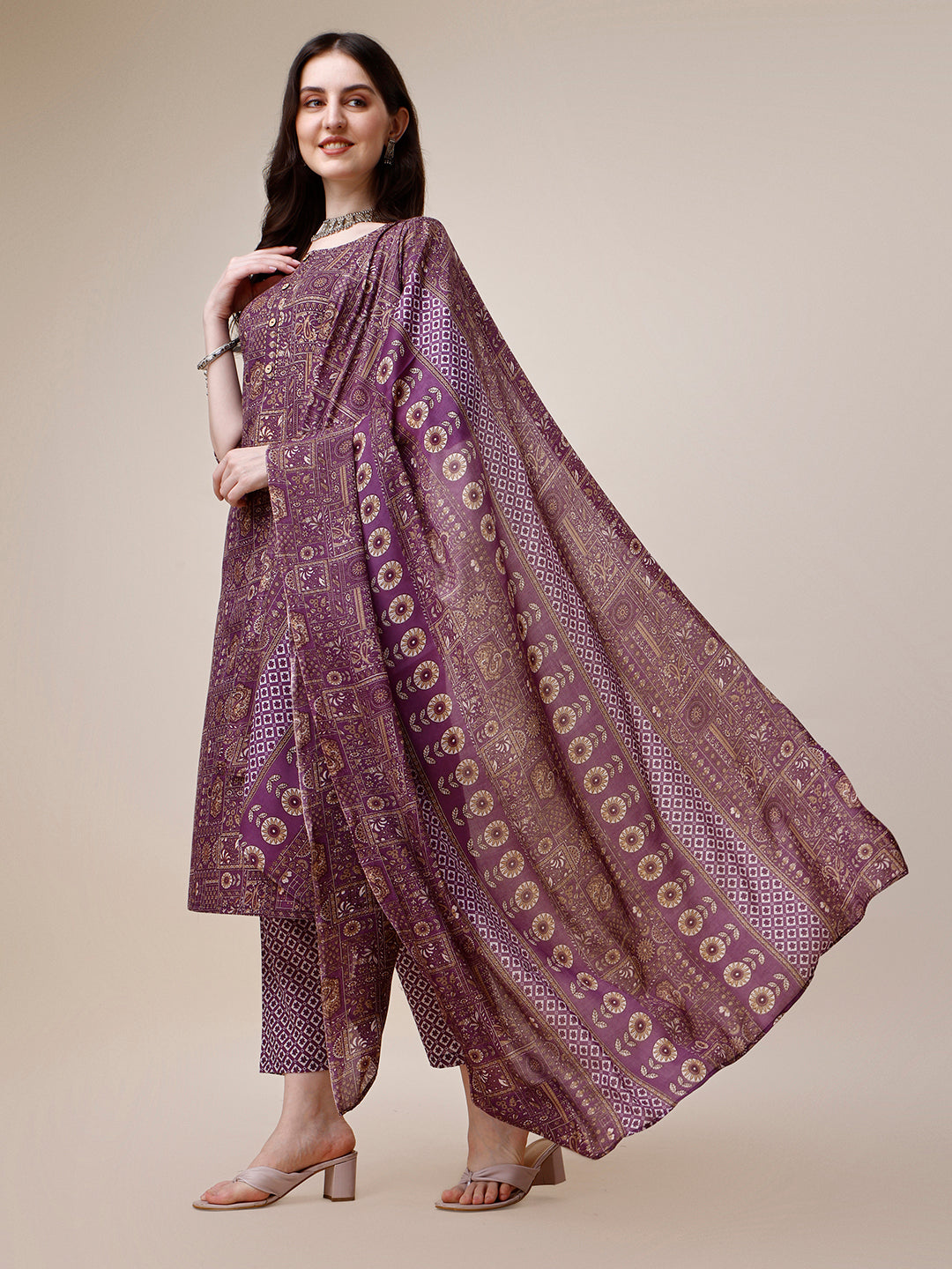 Cotton Printed Kurta With Pant And Printed Dupatta Set, Multicolor - Hiral Fashion