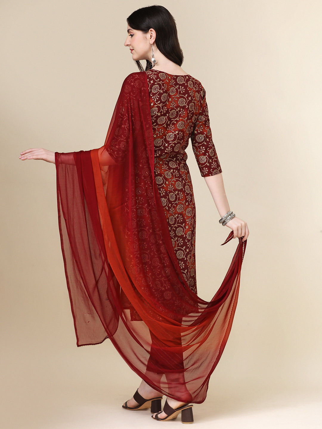 Printed Kurta With Pant & Dupatta Set, Multicolor - Hiral Fashion