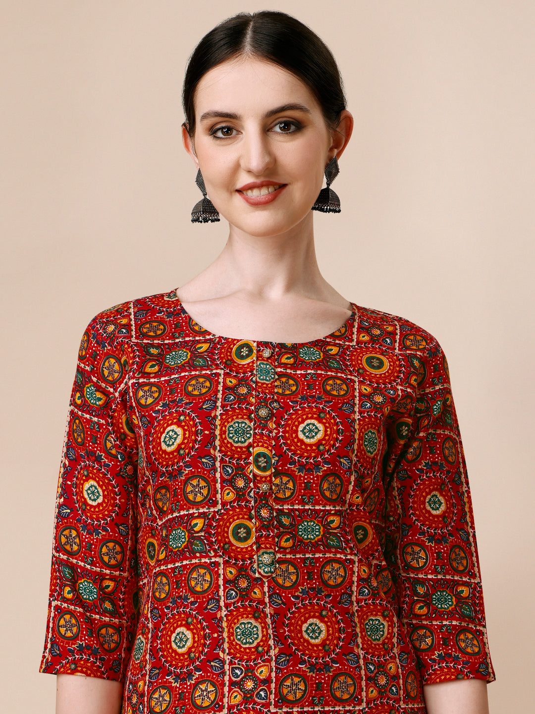 Cotton Printed Kurta With Pant & Dupatta Set, Multicolor - Hiral Fashion
