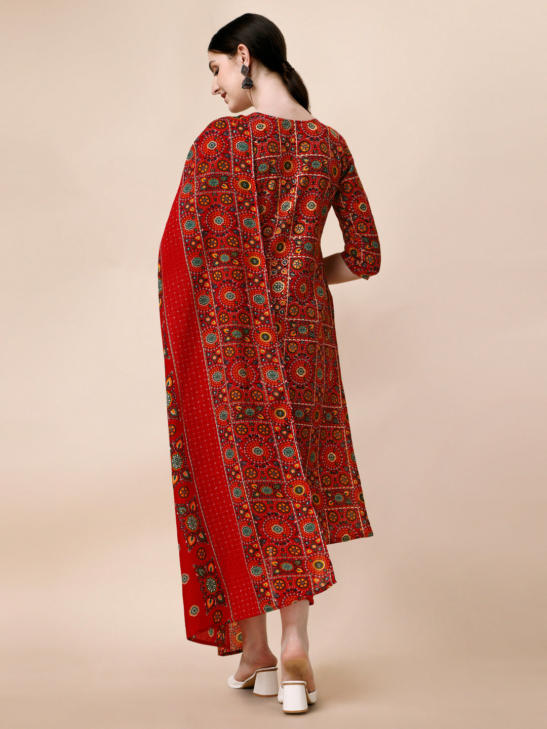 Cotton Printed Kurta With Pant & Dupatta Set, Multicolor - Hiral Fashion