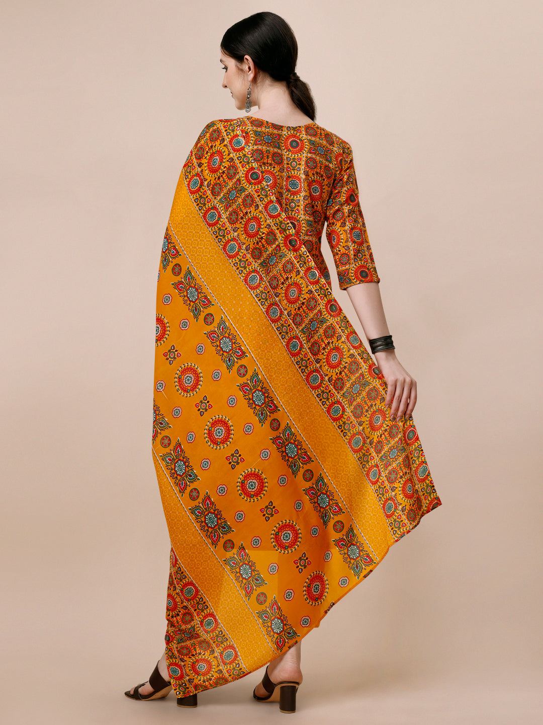 Cotton Printed Kurta With Pant & Dupatta Set, Multicolor - Hiral Fashion