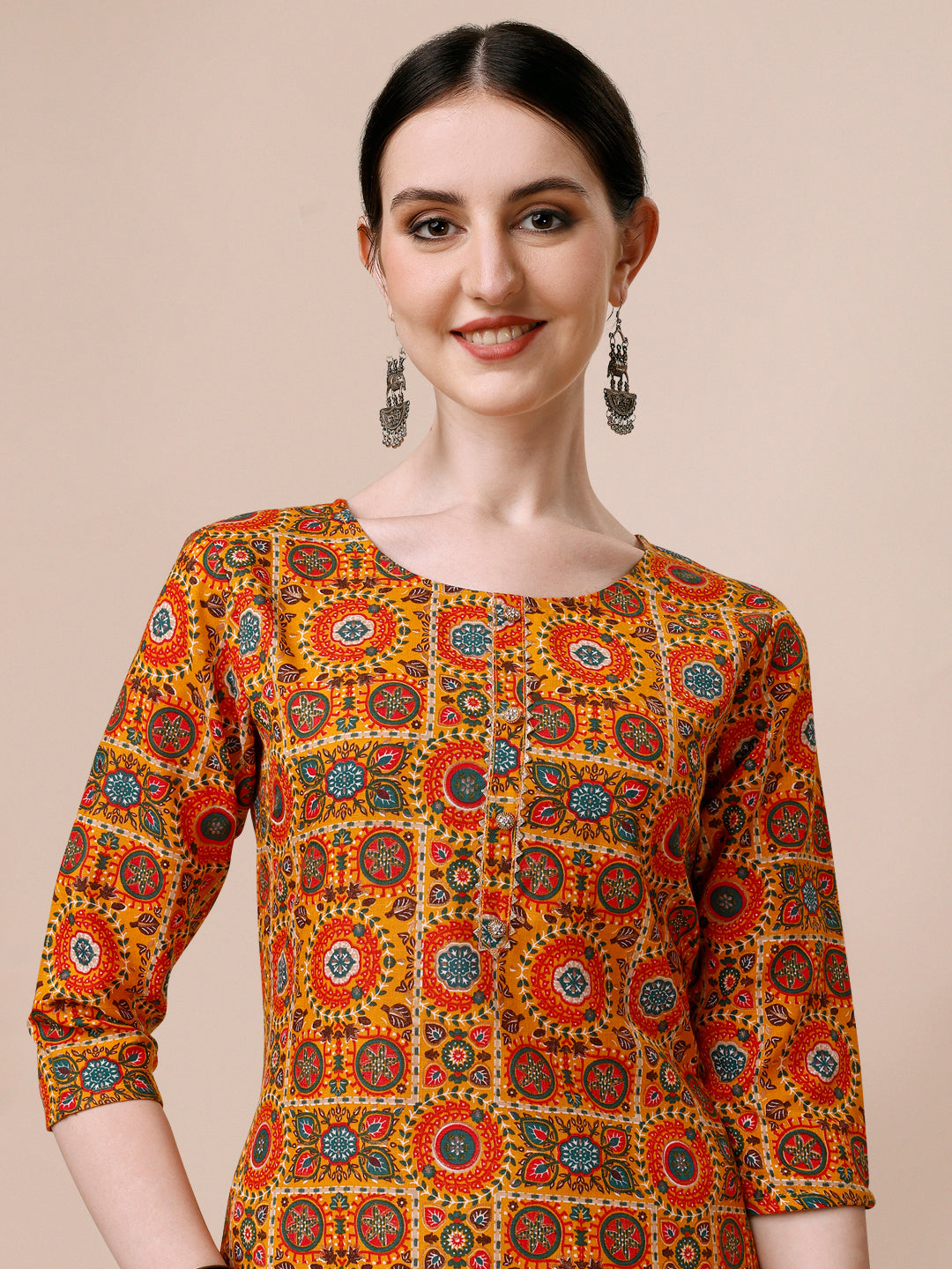 Cotton Printed Kurta With Pant & Dupatta Set, Multicolor - Hiral Fashion