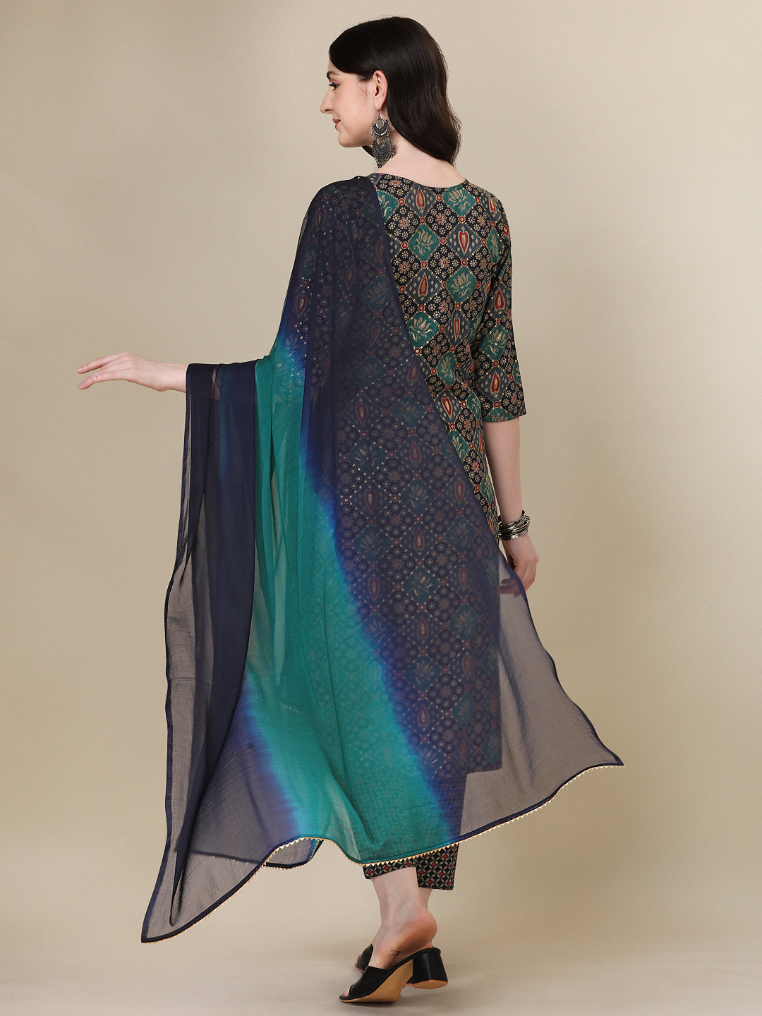 Printed Kurta With Pant & Dupatta Set, Multicolor - Hiral Fashion