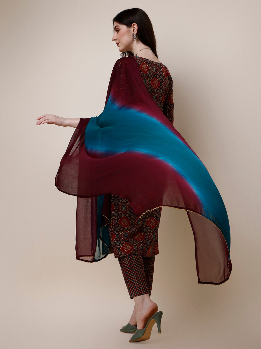 Printed Kurta With Pant & Dupatta Set, Multicolor - Hiral Fashion